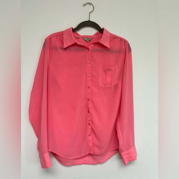 Guess Hot Pink Sheer Button Up Blouse Womens size L Large​ - Picture 3 of 7